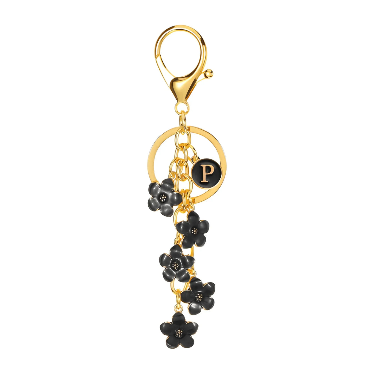 Daisy Flower Initial Letter - Bag Charm (Black)